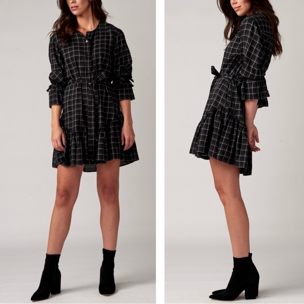 La Vie By Rebecca Taylor Lorraine Check Dress In Midnight Navy